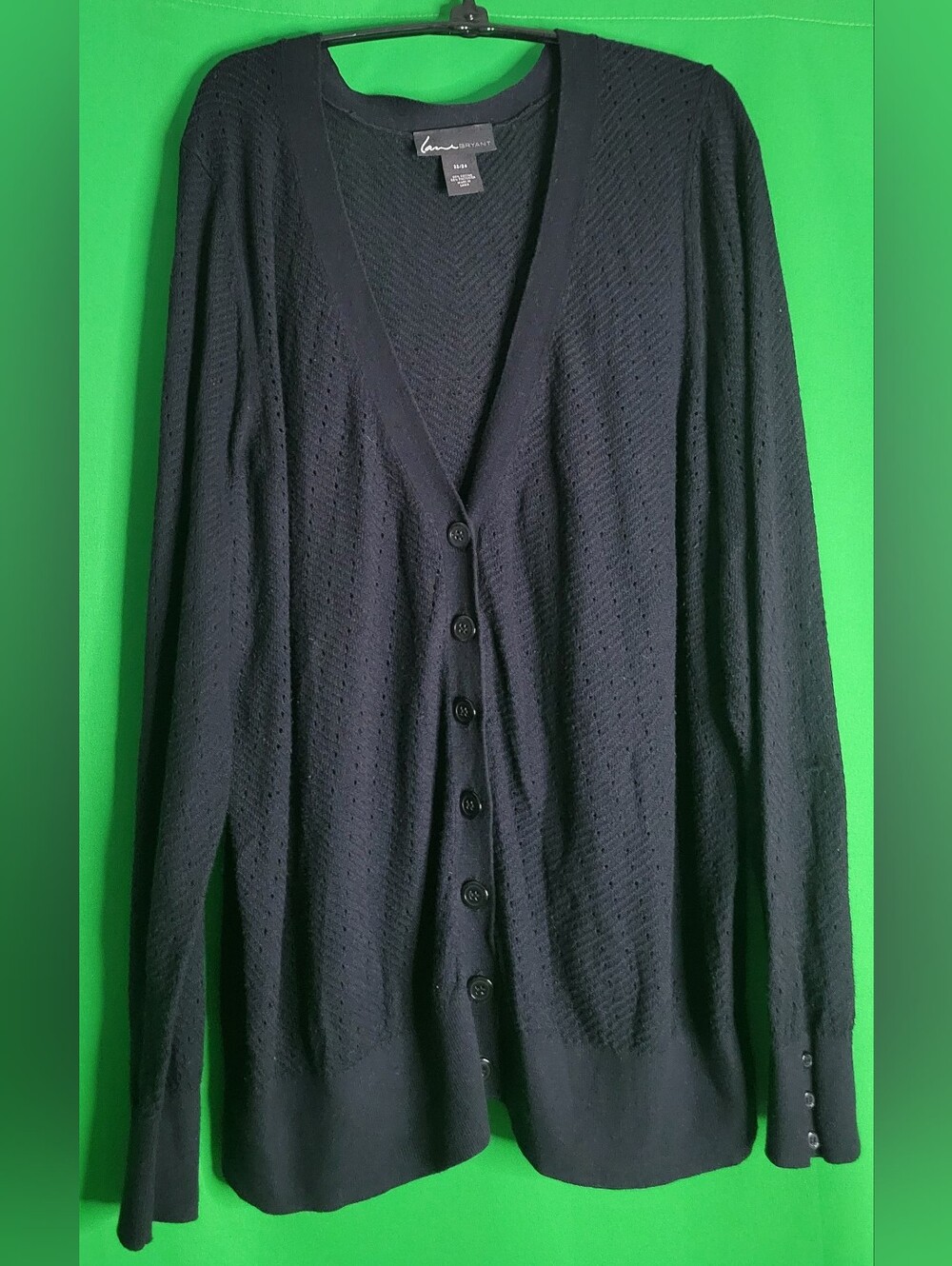 Lane Bryant Black Pointelle V-Neck Cardigan Plus Size 22 24 Sweater Button Up